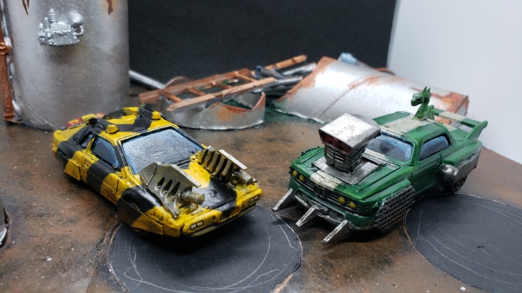 Black Car(Hazard Stripes) and Blue Car (Jade Serpent) Gaslands car conversion and paint blog